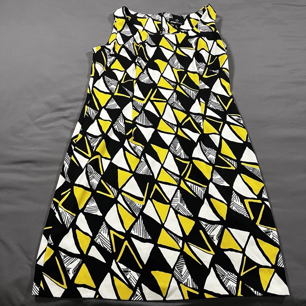 RONNI NICOLE Size 10 Sheath Dress Black Yellow White Geometric Sleeveless